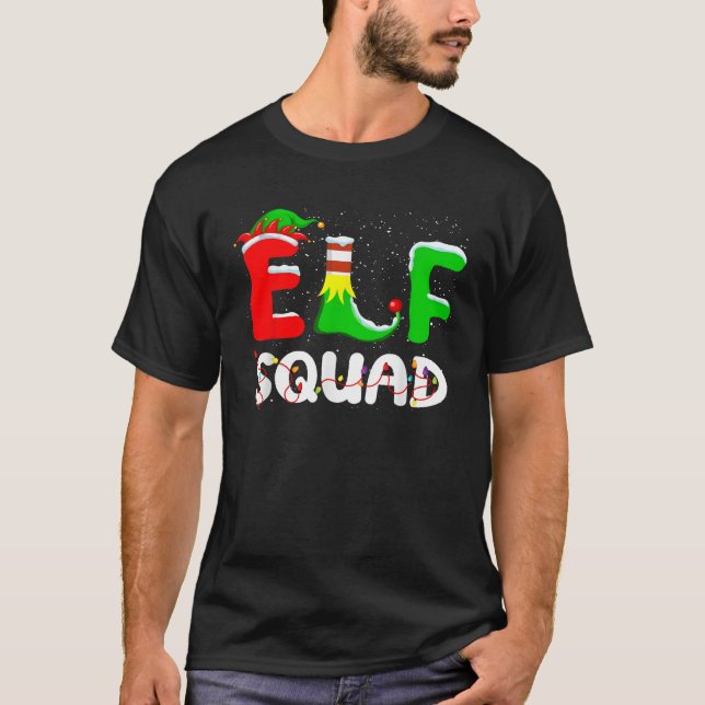 Merry Christmas Elf Squad Xmas Lights Pyjamas Holi T-Shirt (Front)
