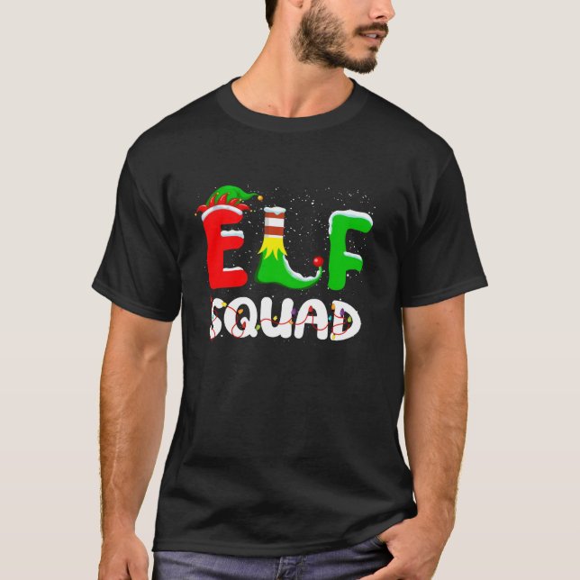 Merry Christmas Elf Squad Xmas Lights Pyjamas Holi T-Shirt (Front)