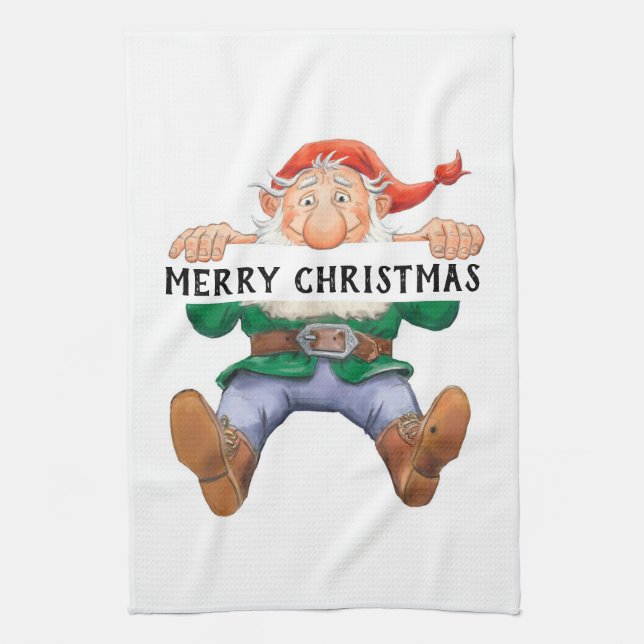 Merry Christmas Elf Tea Towel (Vertical)