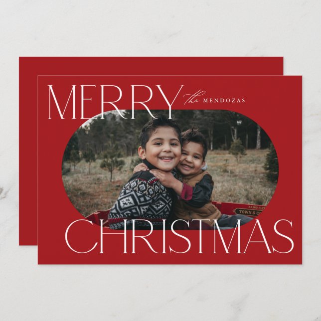 Merry Christmas Ellipse Oval Photo Card (Front/Back)