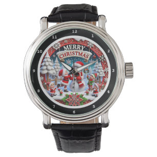 Merry Christmas Elves and Snowman on a Decorative Watch