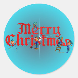 MERRY CHRISTMAS ELVES by SHARON SHARPE Classic Round Sticker