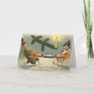 Merry Christmas Elves Playing Holiday Card