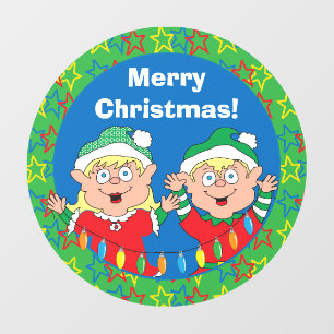 Merry Christmas Elves Round Window Cling