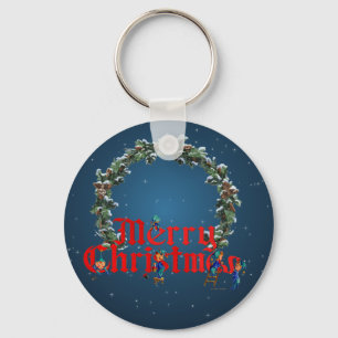 MERRY CHRISTMAS ELVES & STARS by SHARON SHARPE Key Ring