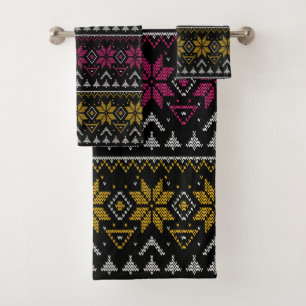 Merry Christmas embroidery cross stitch ugly sweat Bath Towel Set