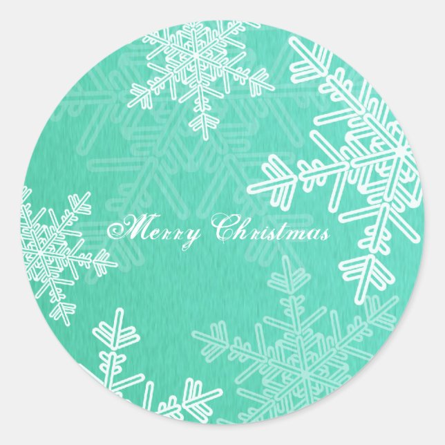 Merry Christmas Emerald Snowflake Minimalist  Classic Round Sticker (Front)