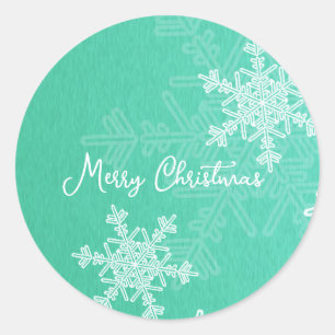 Merry Christmas Emerald Snowflake Minimalist  Classic Round Sticker