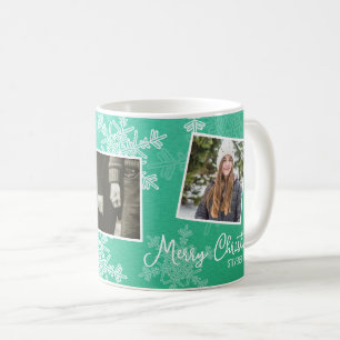 Merry Christmas Emerald Snowflakes Photo Collage  Coffee Mug
