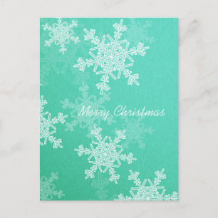 Merry Christmas Emerald White Snowflake Minimalist Holiday Postcard