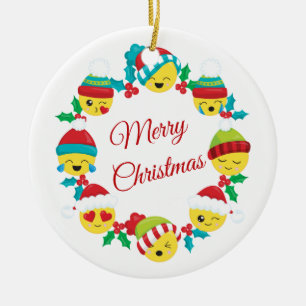 Merry Christmas Emoji Wreath Ceramic Tree Decoration