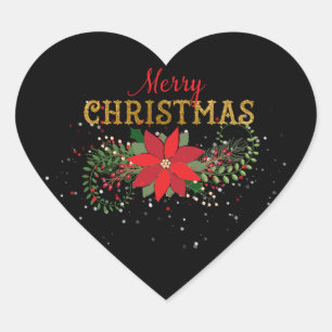 Merry Christmas English Black Red Gold Heart Heart Sticker