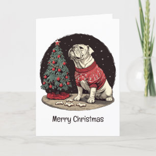 Merry Christmas English Bulldog Christmas Tree Holiday Card