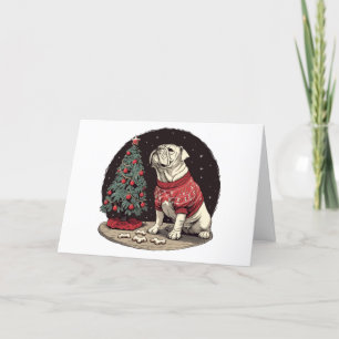 Merry Christmas English Bulldog Christmas Tree Holiday Card