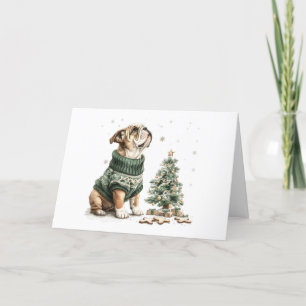 Merry Christmas English Bulldog Christmas Tree Holiday Card