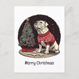 Merry Christmas English Bulldog Christmas Tree Holiday Postcard