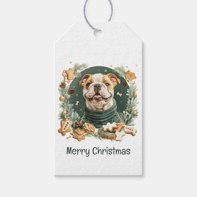 Merry Christmas English Bulldog Gift Tags (Front)