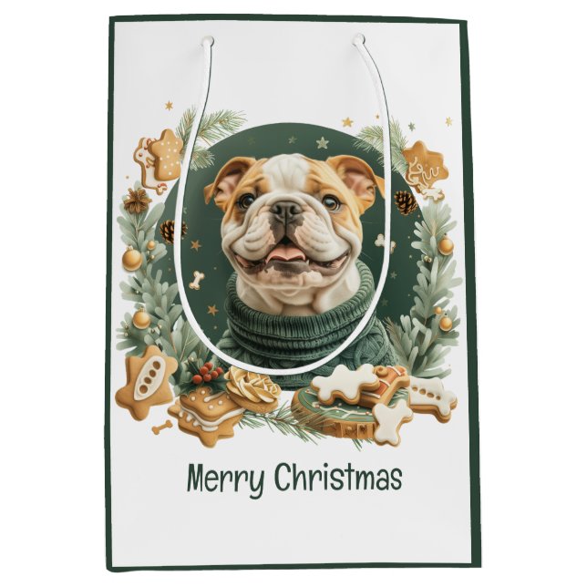 Merry Christmas English Bulldog Medium Gift Bag (Front)