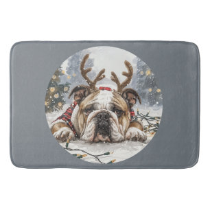 Merry Christmas English Bulldog Reindeer Bath Mat