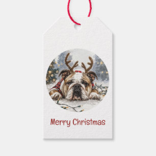 Merry Christmas English Bulldog Reindeer Gift Tags