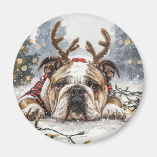 Merry Christmas English Bulldog Reindeer Magnet