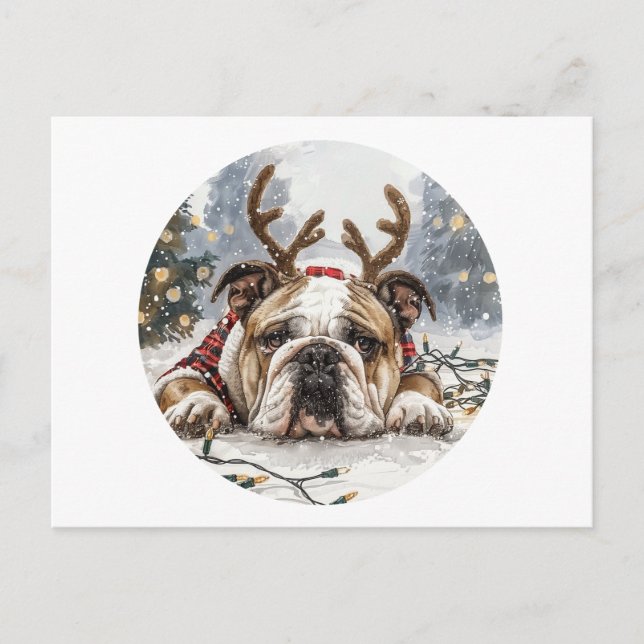 Merry Christmas English Bulldog Reindeer Postcard (Front)