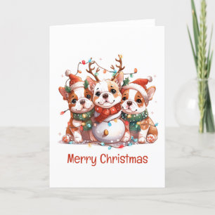Merry Christmas English Bulldog Reindeer Santa Holiday Card