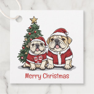Merry Christmas English Bulldog Santa Hats Favour Tags