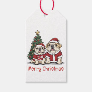 Merry Christmas English Bulldog Santa Hats Gift Tags