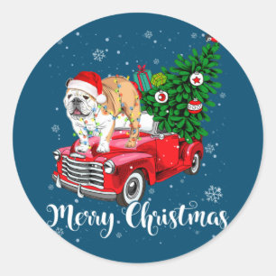 Merry Christmas English Bulldog Santa Red Truck Xm Classic Round Sticker
