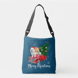 Merry Christmas English Bulldog Santa Red Truck Xm Crossbody Bag