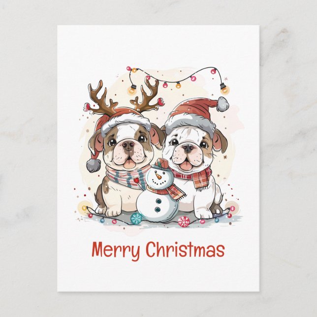 Merry Christmas English Bulldogs Holiday Postcard (Front)