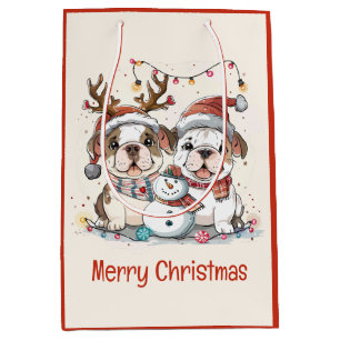 Merry Christmas English Bulldogs Medium Gift Bag
