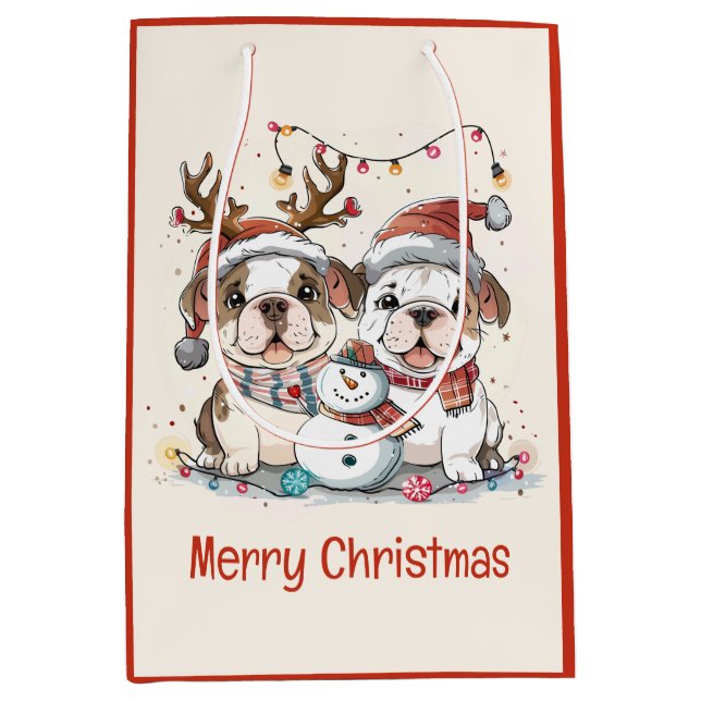 Merry Christmas English Bulldogs Medium Gift Bag (Front)