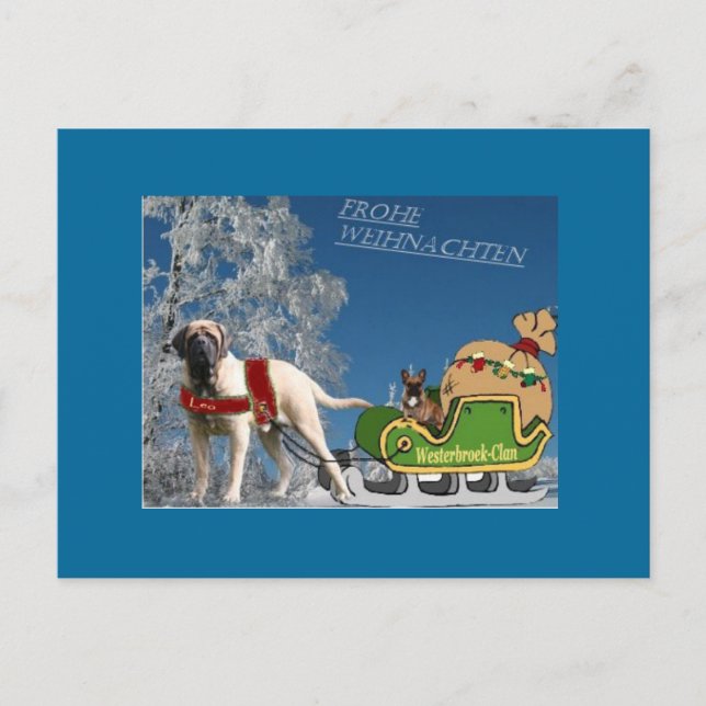 Merry Christmas English Mastiff and French Bulldog Postcard (Front)