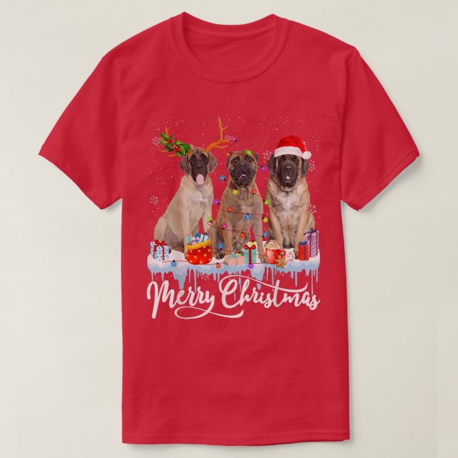 Merry Christmas English Mastiff Santa Light Reinde T-Shirt (Design Front)