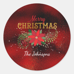 Merry Christmas English Red Wine Glass Classic Round Sticker