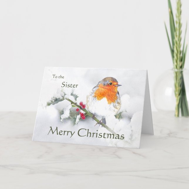Merry Christmas English Robin Bird Best Sister Holiday Card (Front)