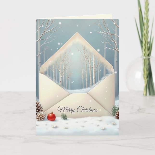 Merry Christmas Envelope With Birch Trees Holiday Card (Front)