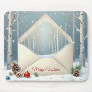 Merry Christmas Envelope With Birch Trees Mouse Mat