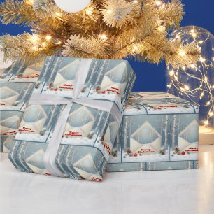 Merry Christmas Envelope With Birch Trees Wrapping Paper