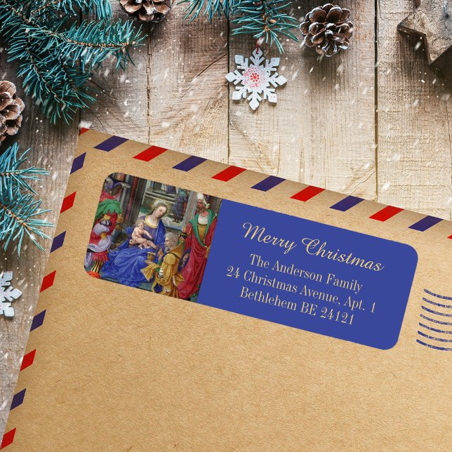 Merry Christmas Epiphany Magi Nativity Renaissance (Merry Christmas Epiphany Three Magi Kings Day Nativity Scene Renaissance Return Address Label)