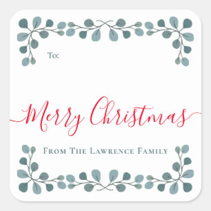 Merry Christmas Eucalyptus Leaves Holiday Gift Tag