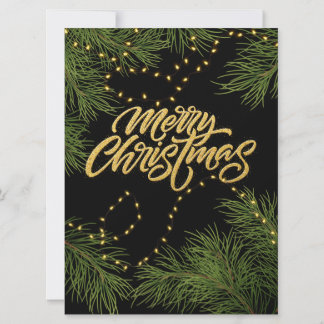 Merry Christmas Evergreen Branches and Lights  Card