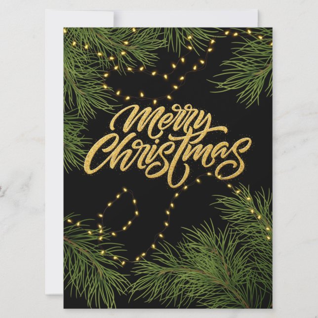 Merry Christmas Evergreen Branches and Lights  Card (Front)