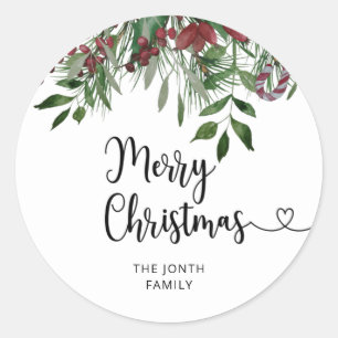 Merry Christmas evergreen Classic Round Sticker