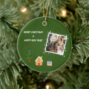 Merry Christmas Evergreen Family Photo Ceramic Tree Decoration