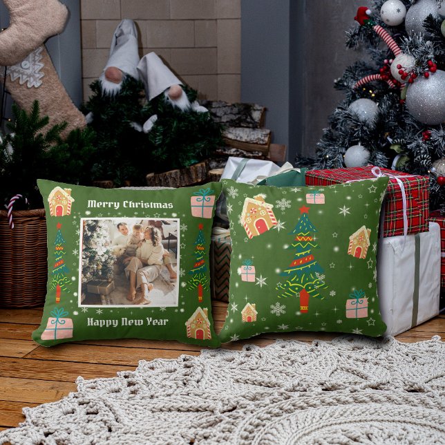 Merry Christmas Evergreen Family Photo  Cushion (Creator Uploaded)