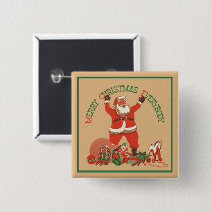 Merry Christmas Everybody! Vintage Santa Claus 15 Cm Square Badge