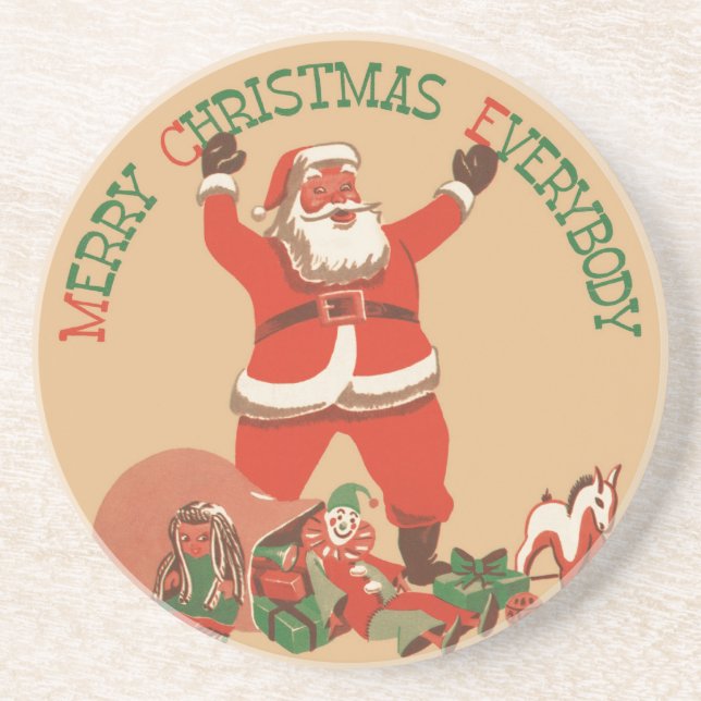 Merry Christmas Everybody! Vintage Santa Claus Coaster (Front)